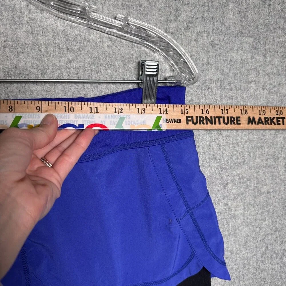 Athleta Medium Womens Running Shorts Biker Blue Black Gym Elastic Pull On - Picture 7 of 16